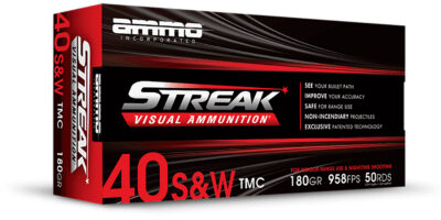 Ammo Inc 40180TMCSTRKRED50 Streak Visual (RED)  40S&W 180gr Total Metal Case 50 Per Box/20 Case