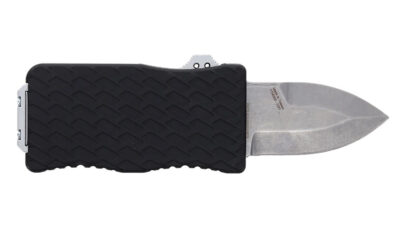 Schrade 1135969 Uproar  Automatic Mini 1.90″ OTF Dagger Plain Satin D2 Steel Blade, Black Textured Aluminum Handle