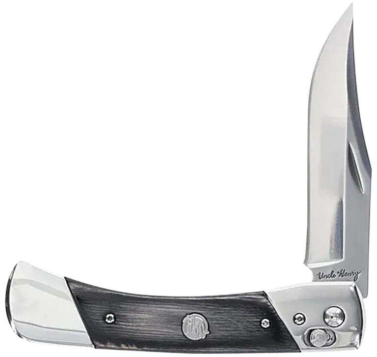 Uncle Henry 1222013 Bear Paw 3.80" Folding Plain 7Cr17MoV SS Blade, Black/SS Wood Laminate Handle