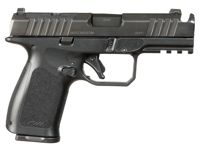 Rost Martin RM1CBLKOSP(COMP) RM1C 9mm Luger 17+1 4" Black Compensated Match Grade Barrel, Black Tenifer Optic Ready/Serrated Steel Slide, Black Polymer Frame w/Picatinny Rail, Textured Grip