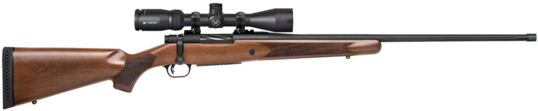 Mossberg 28237 Patriot w/Optic Full Size 6.5 PRC 4+1 24" Matte Blued Fluted Threaded Barrel, Matte Blued Drilled & Tapped Receiver, Walnut Fixed Stock, Vortex Crossfire II 3-9x40mm Scope, Right Hand