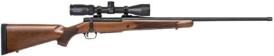 Mossberg 28240 Patriot w/Optic Full Size 7mm PRC 3+1 24″ Matte Blued Fluted Threaded Barrel, Matte Blued Drilled & Tapped Receiver, Walnut Fixed Stock, Vortex Crossfire II 3-9x40mm Scope, Right Hand