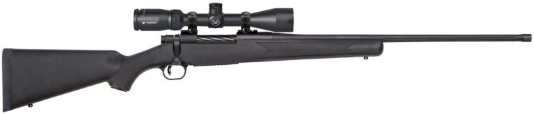 Mossberg 28249 Patriot w/Optic 7mm PRC 3+1 24" Matte Blued Threaded Barrel, Matte Blued Drilled & Tapped Receiver, Fixed Black Synthetic Stock, Vortex Crossfire II 3-9x40mm