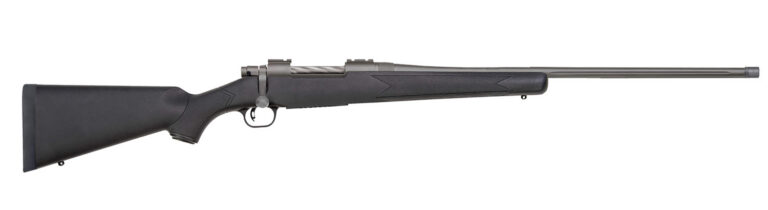 Mossberg 28259 Patriot Full Size 450 Bushmaster 4+1 20" Stainless Cerakote Fluted Threaded Barrel, Drilled & Tapped Stainless Cerakote Receiver, Black Fixed Synthetic Stock