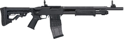 Mossberg 50213 590RM Stand-Off 12 Gauge Pump 2.75″ 10+1 18.50″ Black Phosphate Steel w/Integrated Heat Shield Barrel, Black Picatinny Rail Receiver, Black 5 Position Adjustable LOP Synthetic Stock, Magpul MOE Grip, Magpul MBUS 3 Adj Sights