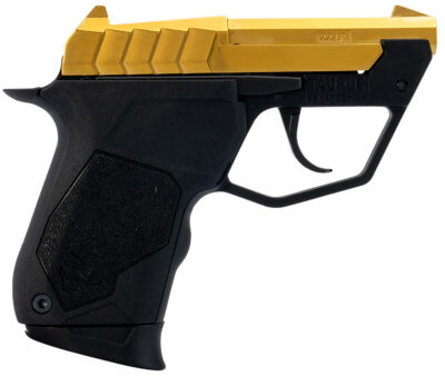 Taurus 1-22TUC13G 22TUC  Micro-Compact Frame 22 LR 9+1 2.50″ Polished Gold PVD Steel Tip-Up Barrel, Gold PVD Serrated Stainless Steel Slide, Black Polymer Frame, Black Polymer Grip
