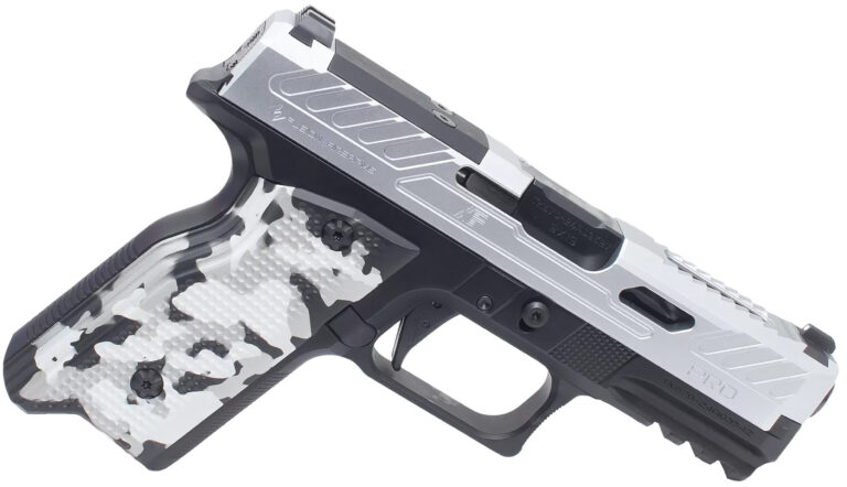 Fusion Firearms XF9C XF Pro 25ACP Black Tennifer Fluted Glock Compatible Barrel, Chrome Optic Cut/Serrated/Window Cut Aluminum Slide, Chrome Aluminum Frame w/Beavertail & Picatinny Rail, Interchangeable Panels Grip