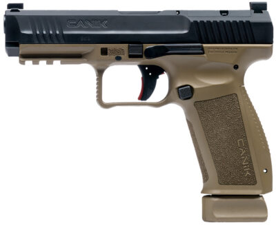 Canik HG6652N Mete SFT 9mm Luger 10+1 4.46″ Black Nitride Steel Barrel, Black Cerakote Optic Ready/Serrated Steel Slide, Flat Dark Earth Polymer Frame w/Picatinny Rail, Interchangeable Backstrap Grip
