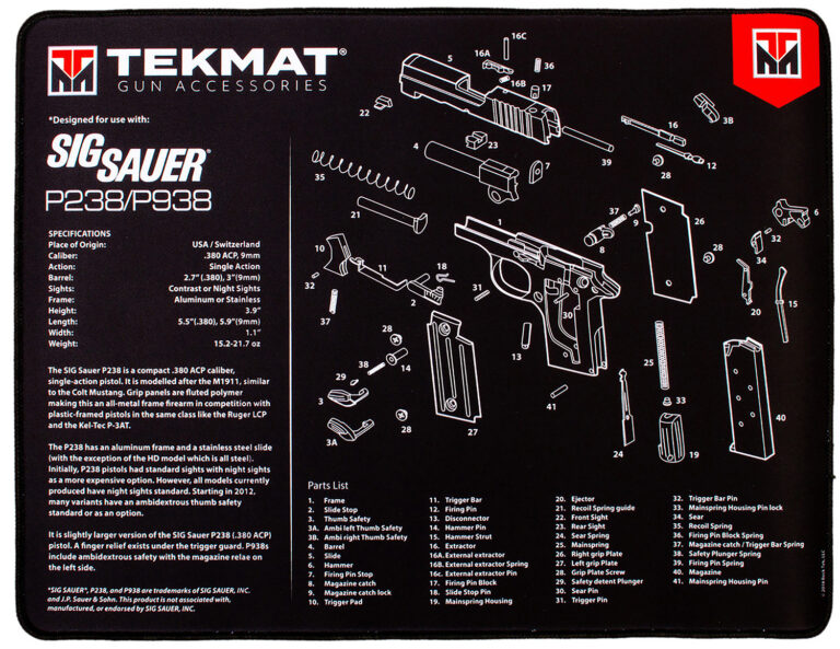 BECK TEK, LLC (TEKMAT) TEKR20SIGP238 Sig Sauer P238 Ultra Premium Handgun cleani