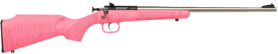 Crickett KSA2441 Gen2  Youth 22 LR 1rd 16.13″ Stainless Single Shot Barrel, Stainless Steel Receiver, Pink w/Gold Webbing Fixed Synthetic Stock
