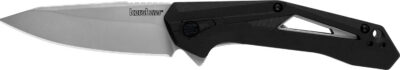 Kershaw 1385 Airlock  EDC 3″ Folding Drop Point Plain Bead Blasted 5Cr13MoV SS Blade, Black GFN/SS Handle