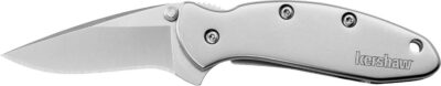 Kershaw 1600 Chive  EDC 1.90″ Folding Drop Point Plain Bead Blasted 420HC SS Blade, Bead Blasted Stainless Steel Handle