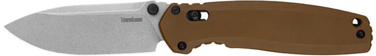 Kershaw 2052 Broadside DuraLock KVT Folding Knife 3.5" D2 Stonewashed Spear Point Blade, Tan G10 Handles, Reversible Clip, AXIS/Crossbar Lock