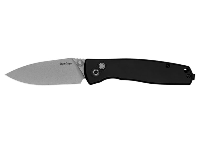 Kershaw 2053 Kindred 3" Folding Spear Point Plain Stonewashed D2 Steel Blade, Black Anodized Aluminum Handle