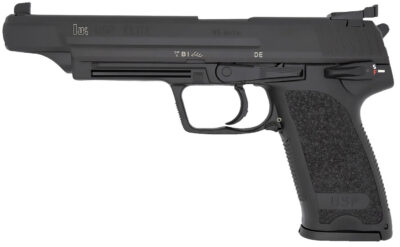 HK 81000368 USP V1 Elite 45 ACP 10+1 6.02″ Stainless Stainless Steel Barrel, Black Long/Serrated Steel Slide, Black Polymer Frame, Black Polymer Grip