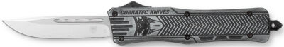 CobraTec Knives MSWCTK1MDNS CTK-1 American Flag Medium 3″ OTF Drop Point Plain Stonewashed D2 Steel Blade, 5″ Black Aluminum Alloy Handle