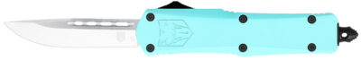 CobraTec Knives STBFS3DNS FS-3  Small 2.75″ OTF Drop Point Plain D2 Steel Blade, 4.25″ Mint Blue Aluminum Alloy Handle