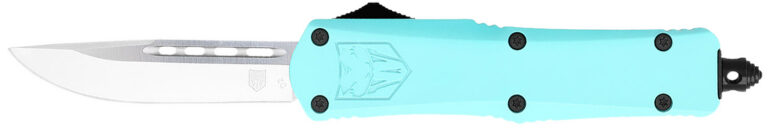 CobraTec Knives STBFS3DNS FS-3  Small 2.75" OTF Drop Point Plain D2 Steel Blade, 4.25" Mint Blue Aluminum Alloy Handle