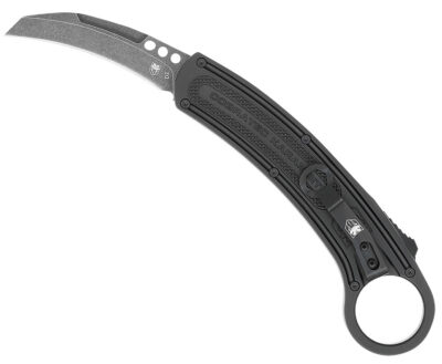 CobraTec Knives CTBKRH Karambit  2.75″ Folding Plain Stonewashed D2 Steel Blade, 5.88″ Black Anodized w/Finger Ring Aluminum Handle