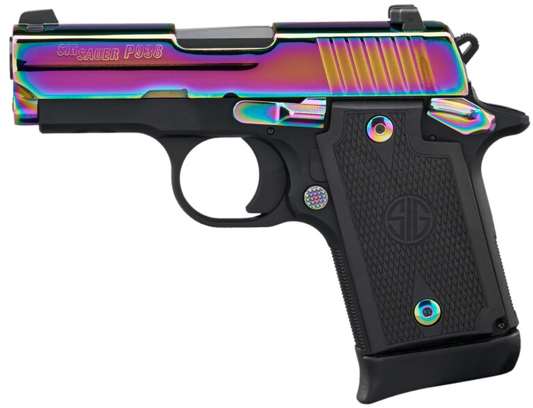 P938 9MM 3'' RAINBOW TITANIUM SAO SIGLITE G10 GRIP 7RD STEEL MAG AMBI SFTY