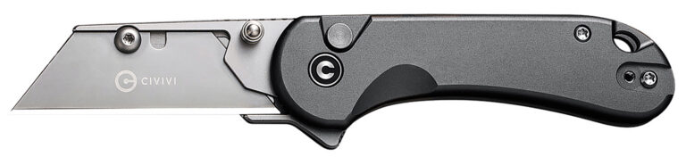 CIVIVI Knives Elementum Utility Button Lock Flipper Knife 2.26" 6Cr Replaceable Utility Blade, Gray Aluminum Handles, Reversible Clip - C23039B-4