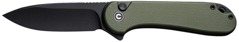 CIVIVI Knives Button Lock Elementum II Flipper Knife 2.96" Nitro-V Black Stonewashed Drop Point Blade, OD Green G10 Handles - C18062P-3