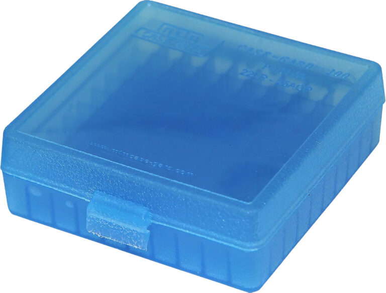 Ammo Box 100 Round Flip Top Mech. Hinge Bullet Up .22 Clr AMMO BOX 100 ROUND FLIP TOP MECH. HINGE BULLET UP .22 CLR