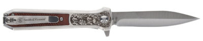Smith & Wesson Knives 1205011 Unwavered  3.50″ Folding Dagger, Plain Stonewashed 8Cr13MoV SS Blade, 4.25″ Rosewood w/SS Scales Handle