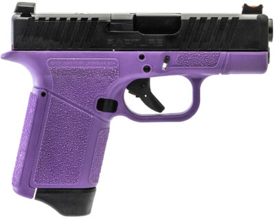 Gforce Arms GF932512PUB Rapture  Sub-Compact Frame 9mm Luger 12+1 3.25″ Black Steel Barrel, Black Optic Cut/Serrated Steel Slide, Purple Cerakote Polymer Frame