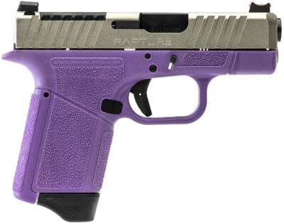 Gforce Arms GF932512PUN Rapture  Sub-Compact Frame 9mm Luger 12+1 3.25″ Black Steel Barrel, Nickel Steel Optic Cut/Serrated Slide, Purple Cerakote Polymer Frame, Shield RMSc/RMR Footprint
