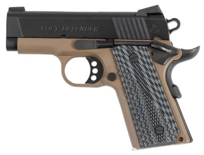 Colt Mfg O7800XEFDE Defender  45 ACP 7+1 3″ Black Carbon Steel Serrated Slide, Flat Dark Earth Aluminum Frame w/Beavertail, G10 Grip