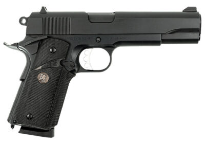 MAC 10100575 1911 Meusoc Full Size Frame 45 ACP 8+1 5″ Black Target Crown Barrel, QPQ Tenifer Cerakote Steel Serrated Slide, QPQ Tenifer Cerakote Steel Frame w/Beavertail, Black Pachmayr Grip