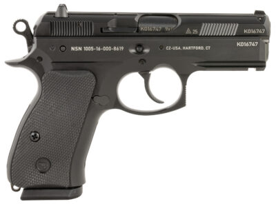 CZ-USA 91161 P-01 50th Anniversary Compact Frame 9mm Luger 15+1 3.75″ Black Steel Barrel, Black Steel Serrated Slide, Black Polycoat Aluminum Frame w/Beavertail, Black Rubber Grip, Right Hand