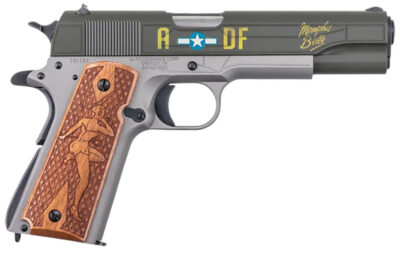 Auto-Ordnance 1911BKOC19 1911 Memphis Belle Full Size Frame 45 ACP 7+1 5″ Stainless Steel Barrel, OD Green Cerakote Serrated Slide, Gray Cerakote Steel Frame w/Beavertail, Custom Engraved Wood Grip