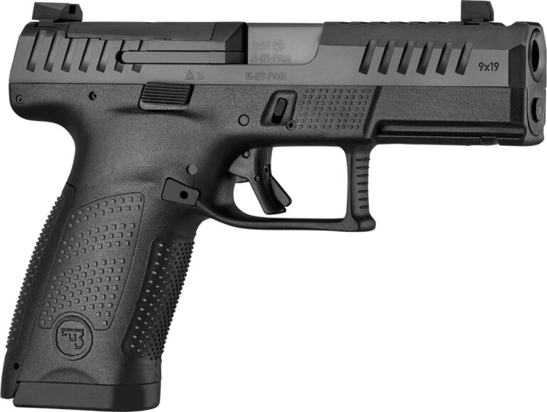 CZ-USA 91578 P-10 C Compact Frame 9mm Luger 15+1 4" Black Nitride Integral Compensator Barrel, Black Nitride Steel Optic Ready/Ported/Serrated Slide, Black Polymer Frame w/Accessory Rail, Textured Grip, Ambidextrous