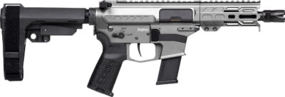 CMMG 45A150FTNG Banshee FE MkG 45 ACP 13+1 5″ Black Nitride Threaded Barrel, M-LOK Handguard, Titanium Cerakote Aluminum Receiver w/Picatinny Rail, Black Polymer CMMG RipBrace, CMMG Zeroed Grip