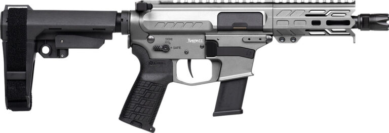 CMMG 45A150FTNG Banshee FE MkG 45 ACP 13+1 5″ Black Nitride Threaded Barrel, M-LOK Handguard, Titanium Cerakote Aluminum Receiver w/Picatinny Rail, Black Polymer CMMG RipBrace, CMMG Zeroed Grip