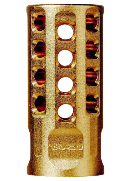 Tapco TAP22032  Muzzle Brake Gold Anodized Aluminum 1/2″x28 Threads 2″ OAL .920″ Diameter 22LR