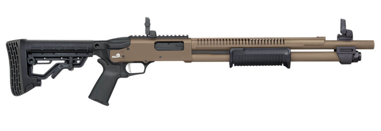 MOSSBERG 590R SECURITY TACTICAL 12 GA 18.5IN BARREL 6RD FLAT DARK EARTH CERAKOTE MAGPUL MBUS 3 ADJ SIGHTS 50758