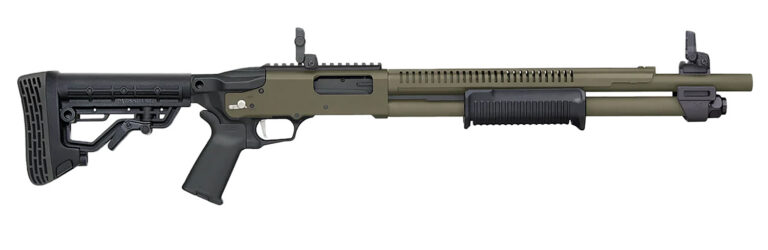 MOSSBERG 590R CERAKOTE 12G 3" SHOTGUN 18.5" W/ H.S., ODG, MOE GRIP/FLIP UP, 5 POSITION STOCK, 6+1