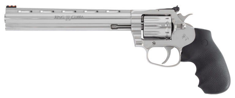 Colt Mfg KCOBRA22SP8RFO King Cobra Target 22 LR 10rd Shot 8" Stainless Vent Rib Barrel, Stainless Steel Cylinder & Frame, Black Hogue Overmolded Grip, Exposed Hammer