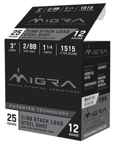 Migra Staxd Shotgun Ammo 12 ga. 3 in. 1.25 oz. 2-BB Shot 25 rd.