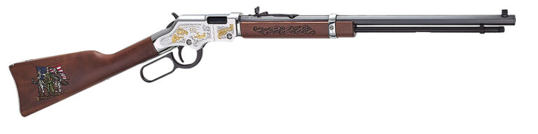 HENRY  SPIRIT OF THE CORPS 250TH ANN. 2ND ED .22 S/L/LR 16IN OCT. BARREL 16LR/21S 24K GOLD HIGHLIGHTS POLISHED NICKEL-PLATED BRASS RECEIVER H004MC2