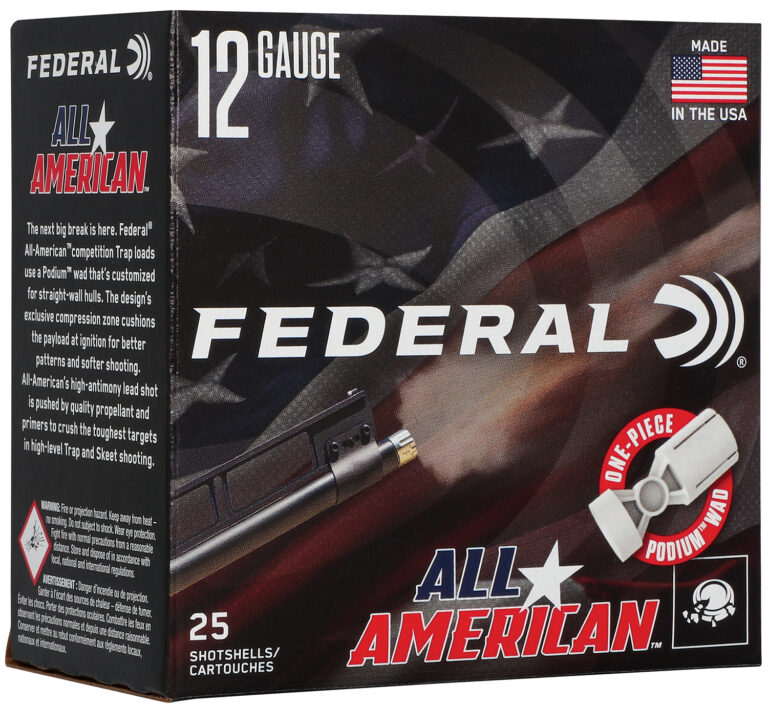 ALL AMERICAN 12 GAUGE 2-3/4'' #7.5 SHOT SHOTGUN AMMO ALL AMERICAN 12 GA 2-3/4'' 1-1/8OZ 1145 FPS #7.5 SHOT 25/BOX
