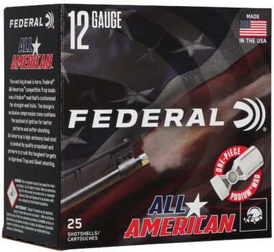 ALL AMERICAN 12 GAUGE 2-3/4” #8 SHOT SHOTGUN AMMO ALL AMERICAN 12 GA 2-3/4” 1-1/8OZ 1145 FPS #8 SHOT 25/BOX