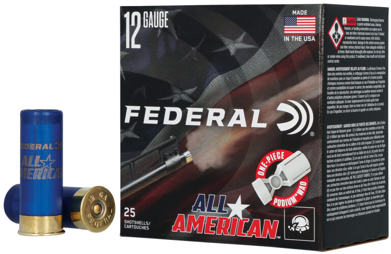 ALL AMERICAN 12 GAUGE 2-3/4'' #7.5 SHOT SHOTGUN AMMO ALL AMERICAN 12 GA 2-3/4'' 1-1/8OZ 1250 FPS #7.5 SHOT 25/BOX
