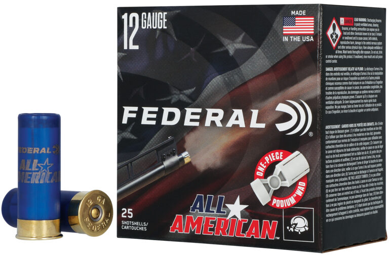 ALL AMERICAN 12 GAUGE 2-3/4'' #8 SHOT SHOTGUN AMMO ALL AMERICAN 12 GA 2-3/4'' 1-1/8OZ 1250 FPS #8 SHOT 25/BOX