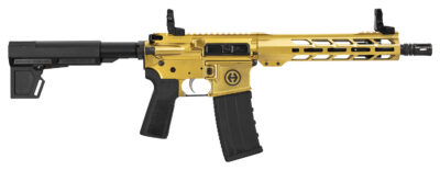 Hi-Point HP15P-556GOLD HP 15P 5.56 NATO 30+1 10.50″ Black Threaded Barrel, Gold Aluminum Receiver w/Picatinny Rail, M-LOK Handguard, Blade Black Polymer Brace, Black B5 P Type 23 Grip