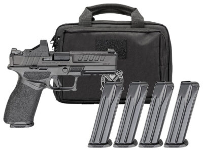 Springfield Armory EC9459BCAPAC Echelon Gear Pac *CA Compliant 9mm Luger 10+1 4.50″ Black Melonite Barrel & Steel Optic Ready/Serrated Slide, Black Polymer Frame w/Picatinny Rail, Viridian RFX-11 Green Dot