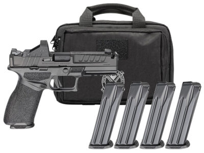 ECHELON 4.5F 9MM COMPENSATED SEMI-AUTO HANDGUN GEAR PAC W/RFX11 ECHELON 4.5F 9MM LUGER 4.5” COMP BBL (4)10RD MAG W/RFX11